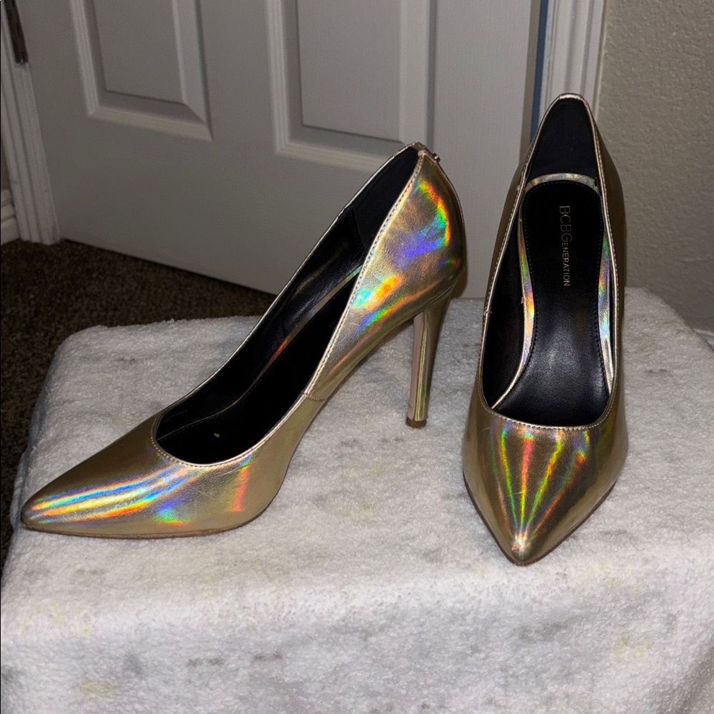 BCBG Gold Iridescent Stiletto Heels